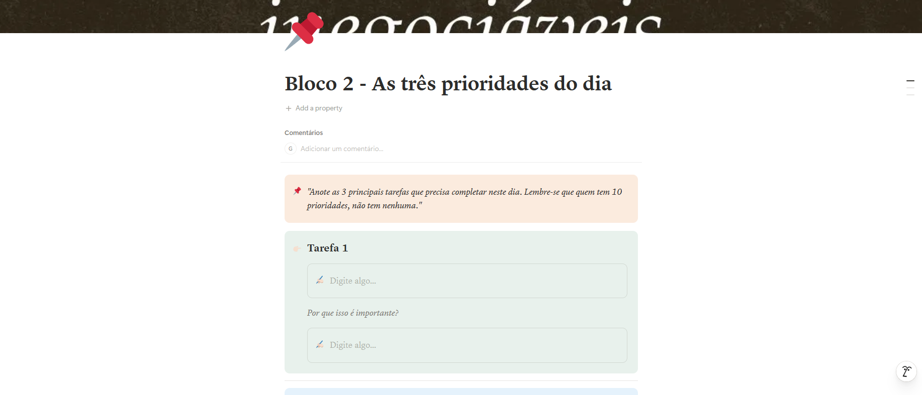 Página de prioridades da versão Notion