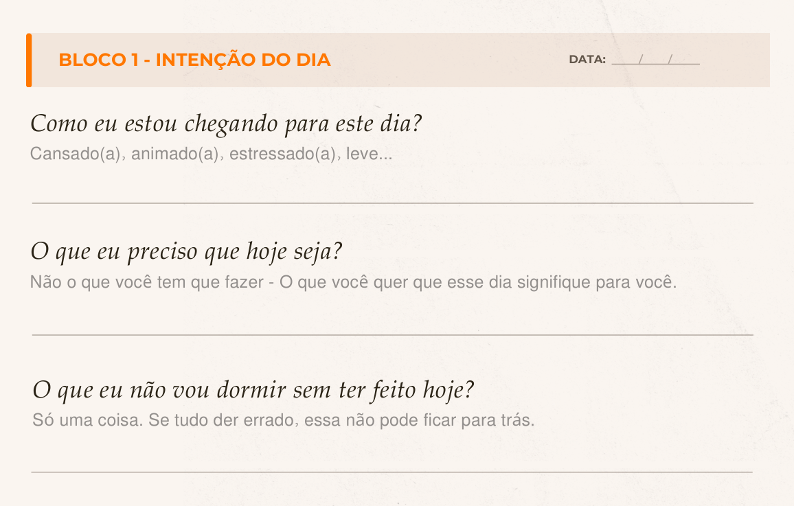 Página do planner: Intenção do dia
