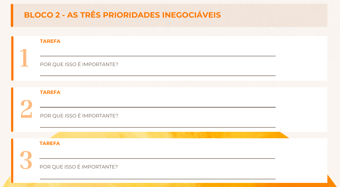 Página do planner: As três prioridades inegociáveis